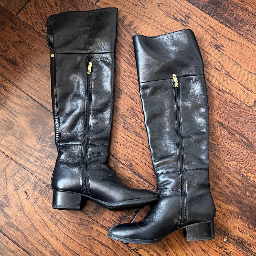 Tommy Hilfiger Gianna Black Over the Knee Leather Boots - Picture 2 of 6